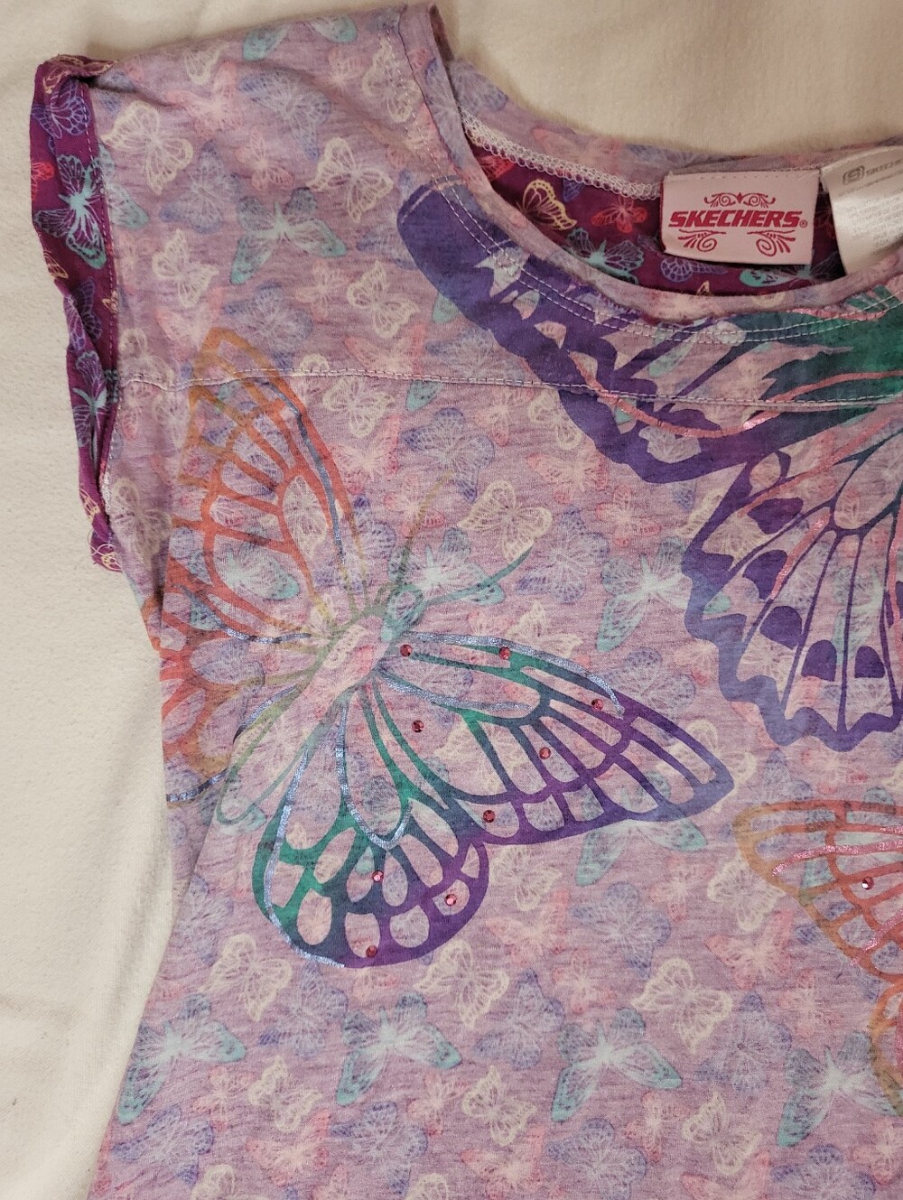 Skechers Y2K Purple Rainbow Butterfly T-Shirt - Picture 5 of 10